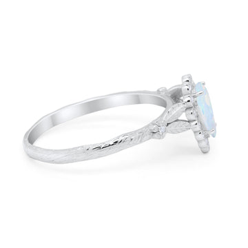 Teardrop Art Deco Engagement Ring Pear Lab Created White Opal 925 Sterling Silver